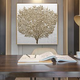 Nordic Style Golden Rich Tree Picture Light Huile Paint sur toile Affiches et imprimés Cuadros Wall Art Pictures For Living Room209E