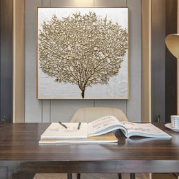 Style nordique doré riche arbre photo lumière peinture à l'huile sur toile affiches et impressions Cuadros mur Art photos pour salon 237W