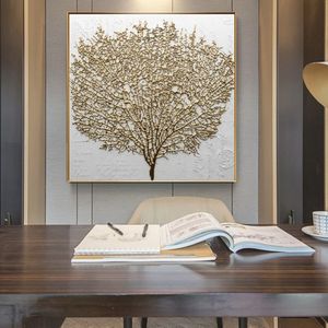 Tableau d'arbre riche doré de Style nordique, peinture à l'huile légère sur toile, affiches et imprimés, images d'art murales pour salon 214e