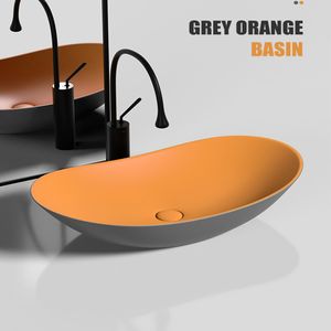 Lavabo de comptoir en lingot gris-orange gris de style gris avec draineur de robinet et tuyau de vidange taille 610 * 360 * 160 mm