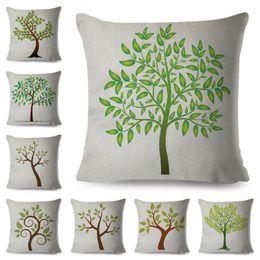 Style nordique feuille verte housse de coussin lin décor dessin animé arbre imprimer taie d'oreiller pour canapé maison voiture 45x45cm taie d'oreiller coussin/décoratif