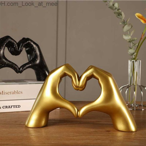 Style nordique coeur geste Sculpture résine amour doigt Figurines mariage maison salon bureau ornements Q230823