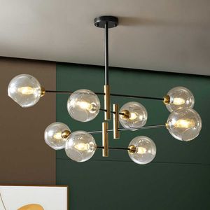 Noordse stijl LED plafond kroonluchter glazen bal zwart voor levende eetkamer slaapkamer hal home decor hanglamp hanglampen 0209