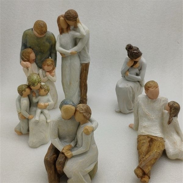 Style nordique Amour Famille Figurines Résine Miniature Maman Papa et Enfants Décoration Accessoires Happy Time T200617