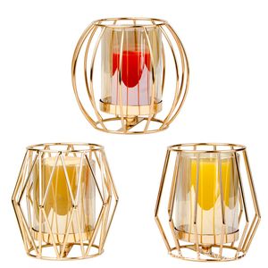 Candelabros geométricos de metal de estilo nórdico, candelabros de hierro dorado, florero para decoración del hogar