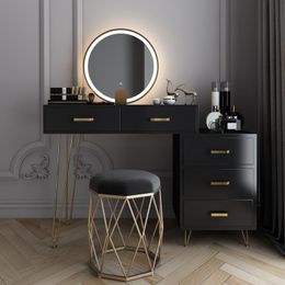 Noordse stijl Minimalistische slaapkamermeubels Dressoir met spiegellicht Luxe Luxe Black verf Niet-slipkapidaal Make-upmeubilair