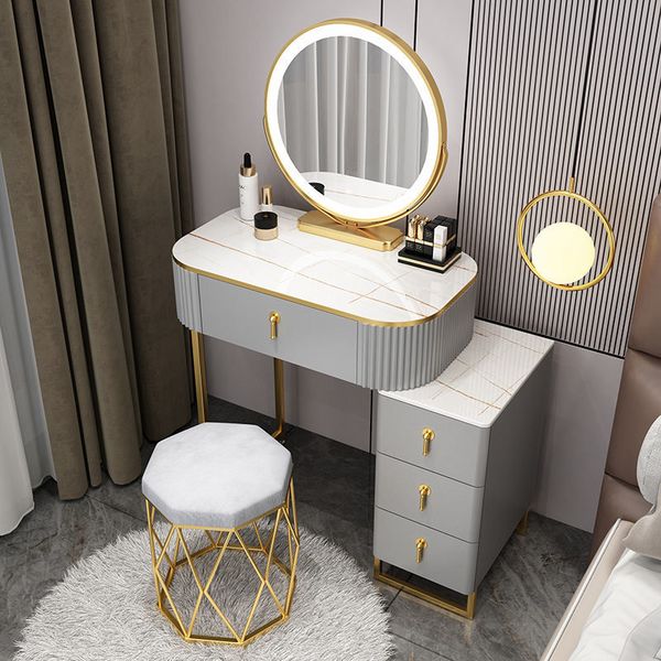 Muebles de muebles de dormitorio minimalistas modernos de estilo nórdico con luces de espejo LED de pintura de lujo mesas de maquillaje sin deslizamiento con cajones