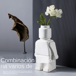 Estilo nórdico Robot Robot Vase Interior Flower Pot de la casa Interior Moderno Decoración de artículos blancos Descripción de la oficina Decoración 240422