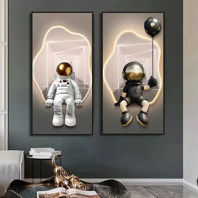 Nordic Space Astronaut Canvas Print - Cute Cartoon Art for Photography, Living Room, Kids Bedroom - Modern nordic wall art
