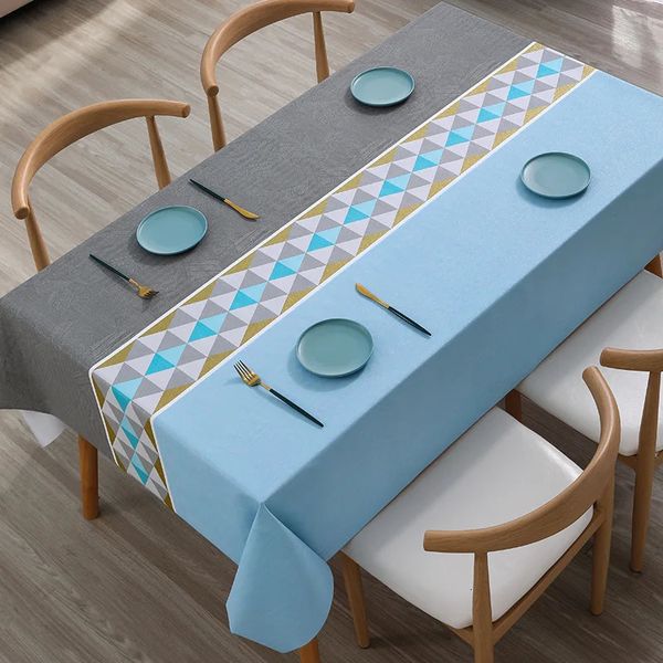 Norde Nordic Style Couchette Blue Géométrique Table à manger imperméable Cover Wedding Party Rectangular Cloth Home Kitchen Decor 240402