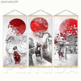 Style nordique mur oeuvre toile photos japonais Anime affiche en bois défilement suspendu peinture impression décoration de la maison salon L230704