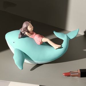 Style nordique Baleine Fille Statue Figurines En Résine Pour La Décoration Intérieure Moderne Salon Bureau Esthétique Chambre Décor Cadeau