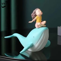 Scandinavische Stijl Walvis Meisje Standbeeld Hars Ornamenten Home Decor Ambachten Bureau Beeldjes Decoratie Boekenkast Sculptuur Gift 240123