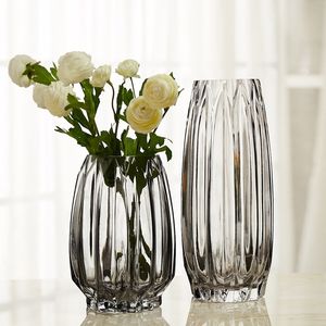 Nordique épaissir Transparent noir Vase verre salon Vases décor à la maison fleur séchée bouteille barre décoration 210310