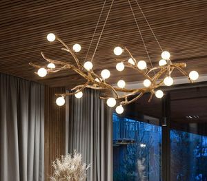Lampes de lustre de branche d'arbre nordique pour la conception d'art de chambre à coucher de salon
