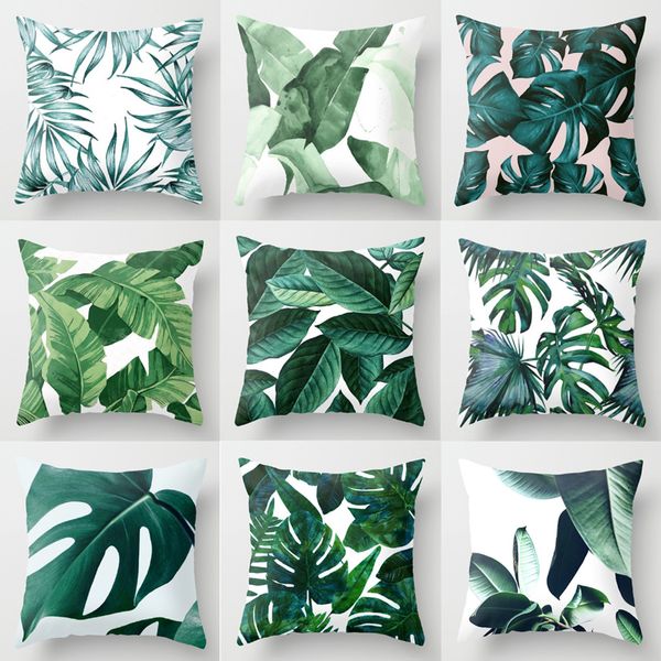 Cojines decorativos Funda de cojín con estampado de plantas tropicales nórdicas Cojín de poliéster Sofá Decoración para el hogar Funda de almohada