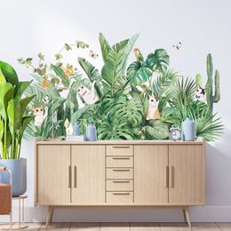 Pegatinas de decoración de pared de plantas tropicales nórdicas para sala de estar, dormitorio, sofá, tv, fondo, calcomanías de vinilo para pared, papel tapiz de gato, carteles