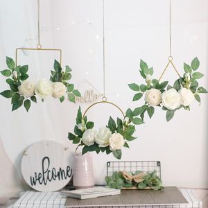 Noordse luxe kunstmatige bloemen muur hangende metalen ring slinger bruiloft decoratie krans voor thuis hotel raamdeur display