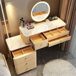 Nordic Vanity Desk Table commode moderne Table de commode en marbre Slate Droucheur Densité de densité Tableau de planche avec miroir LED Furniture
