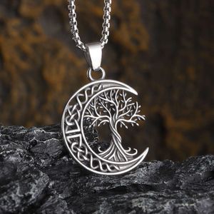 Noordse Viking Celtic Life Tree Titanium stalen hanger nieuwe maan item sieraden