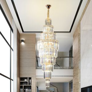 Lampe suspendue en cristal au design nordique moderne, luminaire décoratif d'intérieur, idéal pour une Villa, un hall d'hôtel, un Loft ou un Loft, Long lustre creux tournant