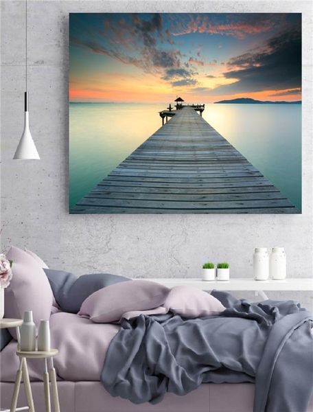 Toile d'art mural nordique, peintures de paysage de coucher de soleil de lac, affiches de styliste modernes, imprimés d'images scandinaves pour salon et maison D5308747