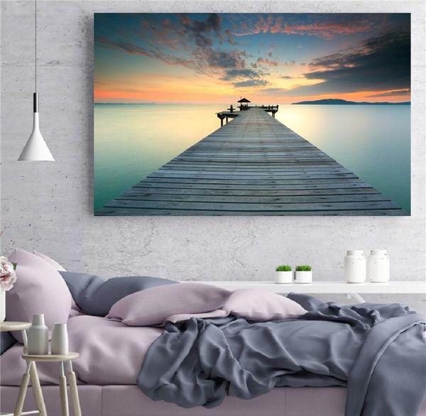 Toile d'art mural nordique, peintures de paysage de coucher de soleil de lac, affiches de styliste modernes, imprimés d'images scandinaves pour salon et maison D2331385