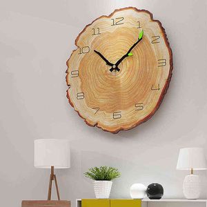 Nordic Wall Clock Slaapkamer Mute Mode Persoonlijkheid Houten Muur Horloge Moderne Minimalistische jaarlijkse Ring Art Wood Grain Clock H1230