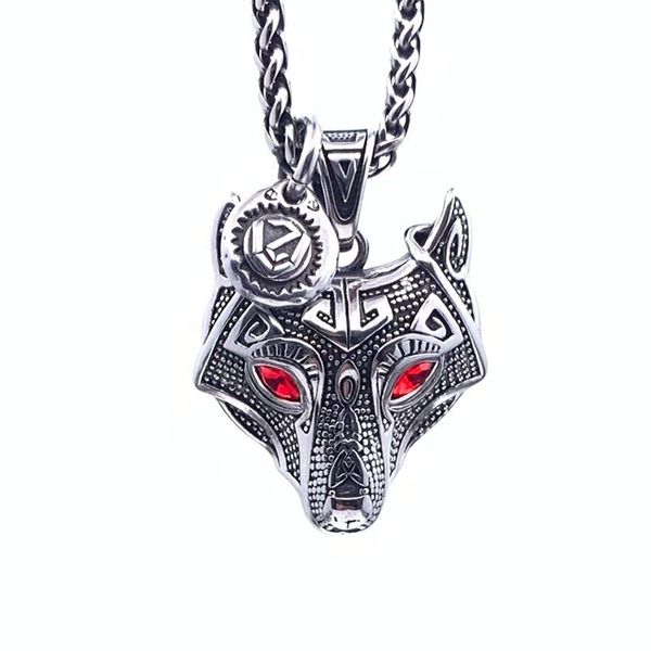 Collier pendentif loup de guerre nordique personnalité de la mode masculine Hip Hop Cool acier Vintage Punk longue chaîne de chandail accessoires