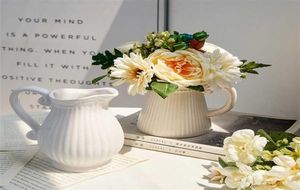 Noordse witte keramische vaas kruik vaas handvaas vintage decoratie vazen woondecoratie sprookjestuin gedroogde bloemen pot kerstdecor 211200472