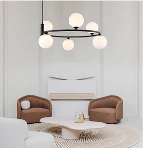 Candelabros de cristal blanco nórdico, lámpara colgante con anillo circular para vestíbulo, dormitorio, comedor, oficina, luz colgante de diseño