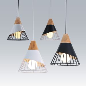 Nordic Wood Hanglamp Slope Lampen Aluminium Single Hanging Lights voor Restaurant Bar Koffie Eetkamer