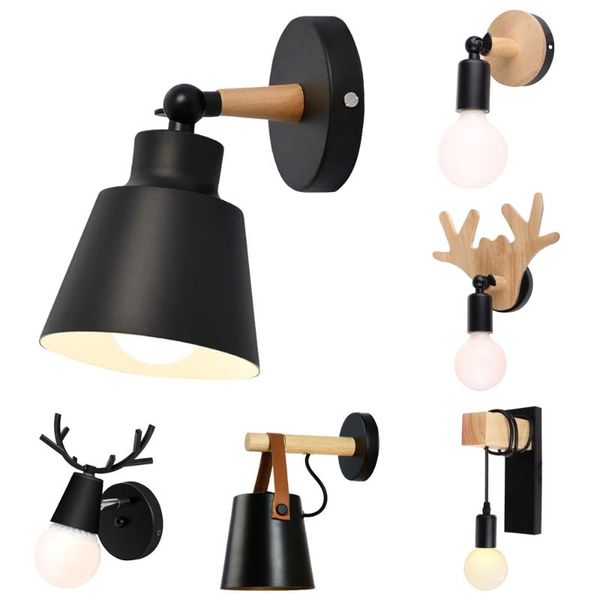 Applique murale LED en bois au design nordique moderne, luminaire décoratif d'intérieur, idéal pour une chambre à coucher, une chambre à coucher, noir ou blanc, avec tête de direction, E27