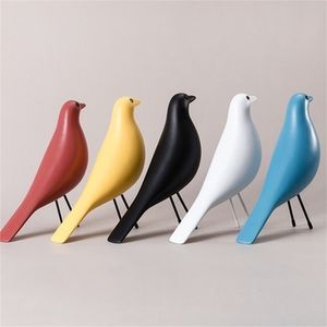 Nordic Wooden Bird Ornament Artificial Craft Figurine Statue Office Lucky Sculpture Home Desktop Decoratie 211108