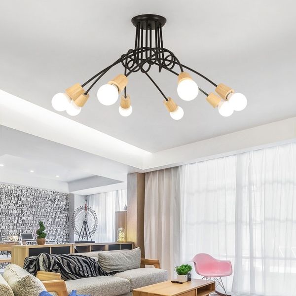 Loues de plafond en bois nordiques Lampes vintage pour la maison Living Dining Bedroom Lightings E27 Iron Luminaria