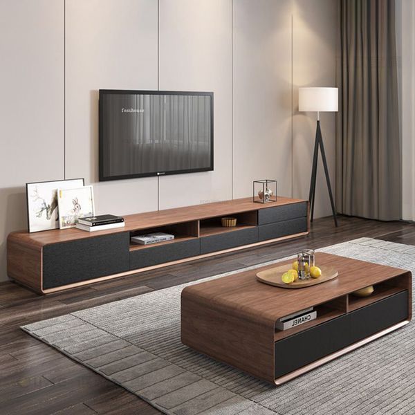 Nordic Wood TV stands Table basse ensemble moderne petite armoire de télévision simple appartement.