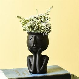 Style nordique humain penser visage en céramique maison plantes fleur stockage Pot Vase planteur décoration de table Y0314249R