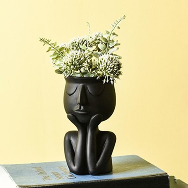 Nordric Style Human Think Face Cerámica Hogar Plantas Flor Almacenamiento Maceta Florero Maceta Decoración de mesa Y0314