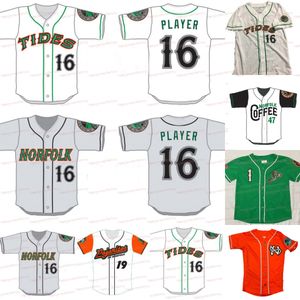 Norfolk Tides Minor League Cousue Maillot de baseball Custom 100% broderie de chemises vertes gris blancs cousus