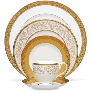 NORITAKE Summit Gold 5-Piece Place Dingel Varelle en blanc Plaques de dîner et plats US 240508