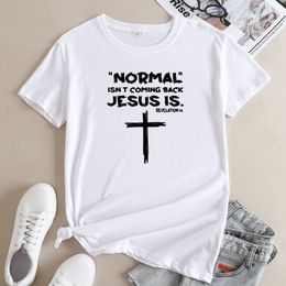 Normal no regresa Jesús es camiseta de camiseta de verso de la biblia de manga corta para mujeres vintage
