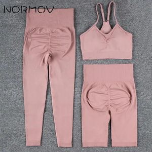 Normov 2/3 PCS Yoga Sets Solid Nadelloze Sports High Taille Leggings Shorts Push Up Bra Gym Suits Dames Outfits 240425