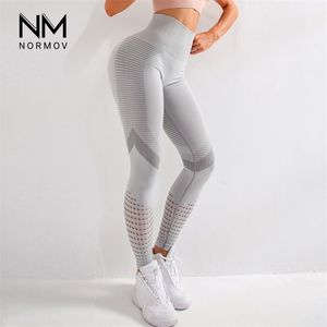 NORMOV décontracté femmes Leggings Fitness taille haute Push Up Patchwork évider Spandex Leggin sans couture Femme Leggings 211216