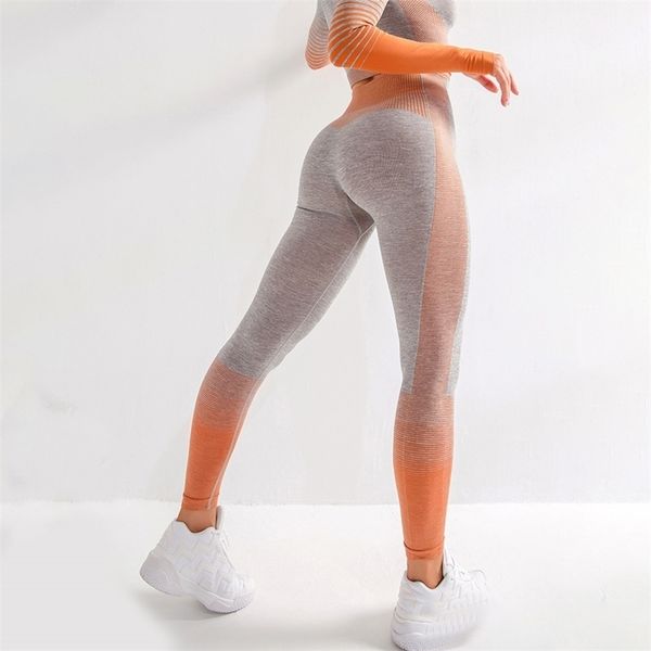 NORMOV Mode Rayé Patchwork Femmes Leggings Fitness Taille Haute Push Up Cheville Longueur Spandex Leggin Casual Sans Soudure 210925