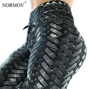 NORMOV femmes Leggings taille haute maille Fitness vêtements Legging Femme Push Up entraînement feuille impression couture Legings 211204