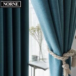 Norne Moderne Stijl Solid Color Katoen en Linnen Thermisch Geïsoleerd Gordijnen Blackout Gordijn Drape voor Woonkamer BDDROD Raam 211203