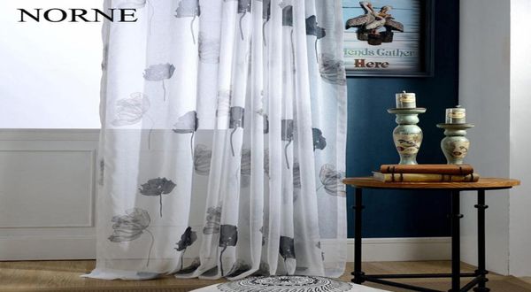 NORNE rideaux de fenêtre en Tulle modernes pour salon la chambre à coucher la cuisine CortinaRideaux feuilles de lotus imprimer rideaux transparents Blin956883150