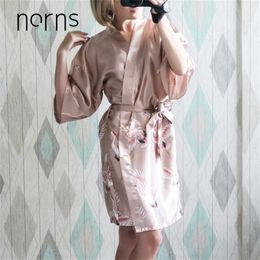 Norns Flower Silk Nightgown Print Dames Vrouwen Mouw Multicolor Pyjama Badjas Dames Dressing Jurk Nacht Robe Nachtkleding LJ200822