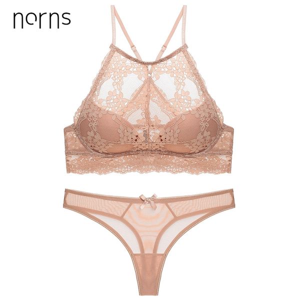 Norns français Sexy dentelle découpe femmes Bralet froncé dos soutien-gorge string ensemble Lingerie 201202