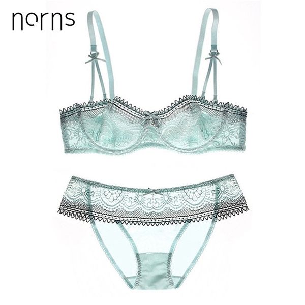 Norns Ultra Mince Demi-Tasse Soutien-Gorge Plus La Taille D Coupe Dentelle Soutien-Gorge Transparent Ensemble Sexy Vert Lingerie Ensembles Femmes Creux Out Soutien-Gorge Y200708